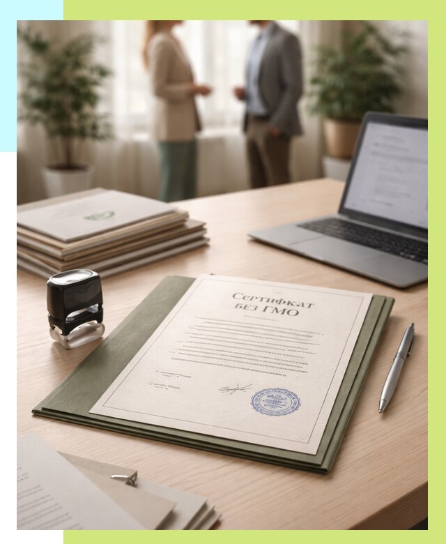 Сертификат без ГМО в Сергиеве Посаде от 7676 р. оформить срочно Алешин-Сгп